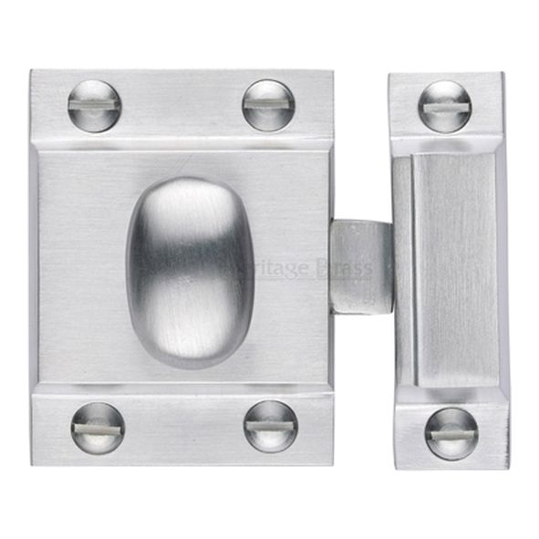 V1112-SC  53 x 40 x 17 x 26 x 32mm  Satin Chrome  Heritage Brass Oval Knob Cupboard Latch