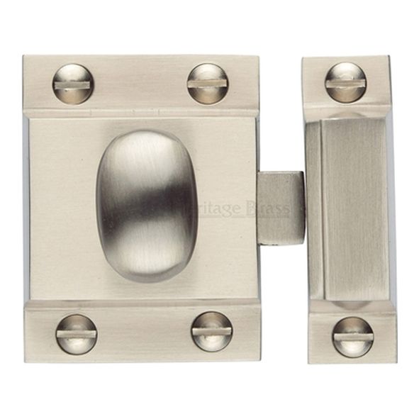 V1112-SN • 53 x 40 x 17 x 26 x 32mm • Satin Nickel • Heritage Brass Oval Knob Cupboard Latch