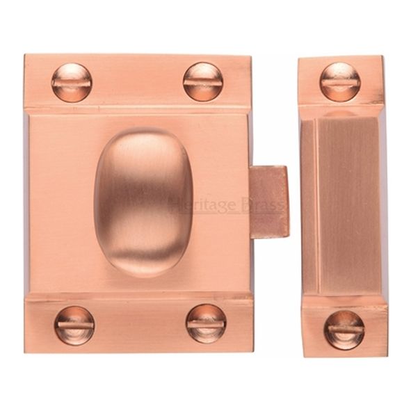 V1112-SRG • 53 x 40 x 17 x 26 x 32mm • Satin Rose Gold • Heritage Brass Oval Knob Cupboard Latch