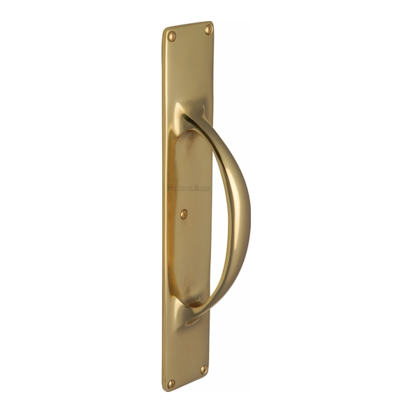 V1155-PB  303 x 53mm  Polished Brass  Heritage Brass Cast Pull Handle On Backplate