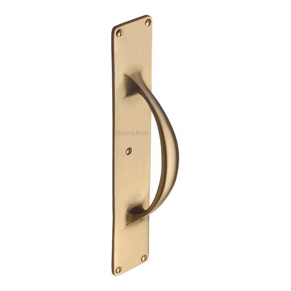 V1155-SB  303 x 53mm  Satin Brass  Heritage Brass Cast Pull Handle On Backplate