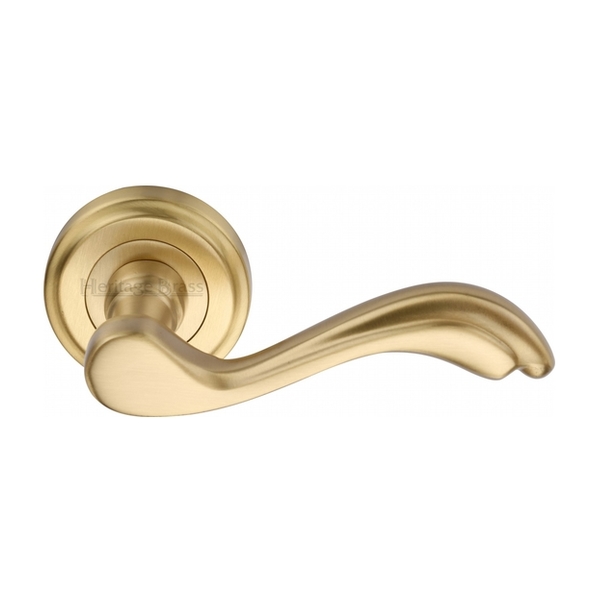 V1601-SB  Satin Brass  Heritage Brass Lisboa Levers On Edged Round Roses