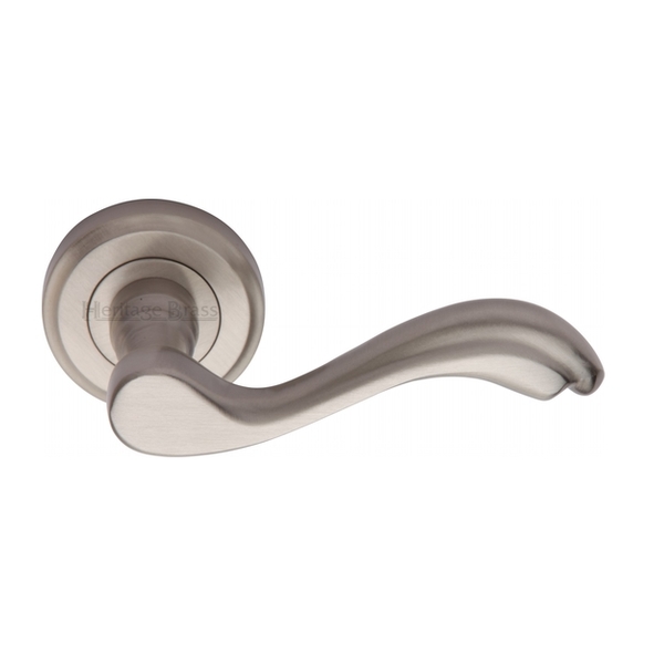 V1601-SN • Satin Nickel • Heritage Brass Lisboa Levers On Edged Round Roses