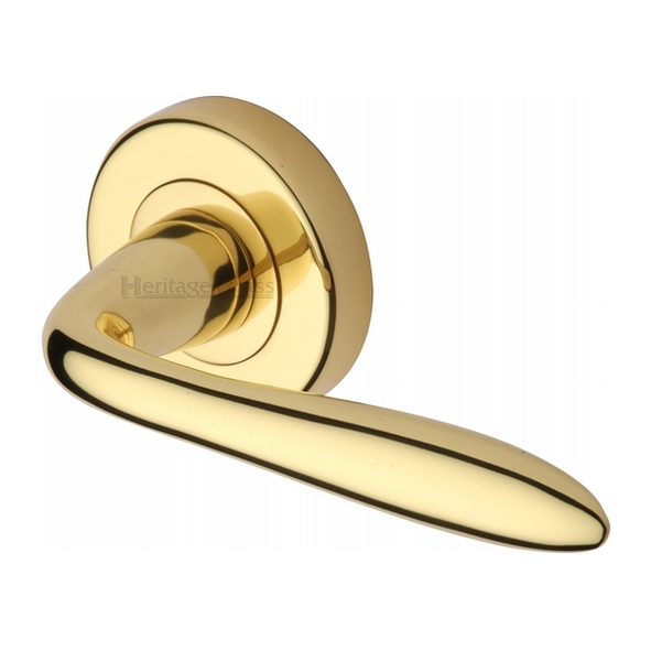 V1750-PB • Polished Brass • Heritage Brass Sutton Levers On Plain Round Roses