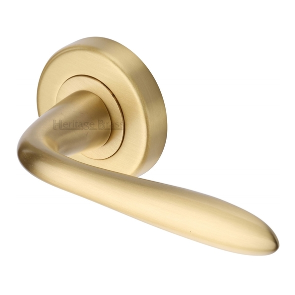 V1750-SB  Satin Brass  Heritage Brass Sutton Levers On Plain Round Roses