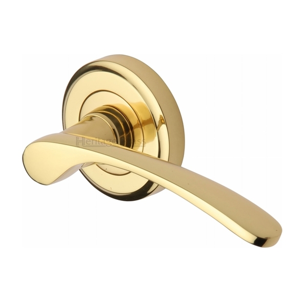 V1900-PB • Polished Brass • Heritage Brass Sophia Levers On Edged Round Roses