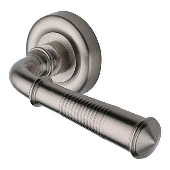 V1936-SN • Satin Nickel • Heritage Brass Colonial Reeded Lever Furniture on Round Rose