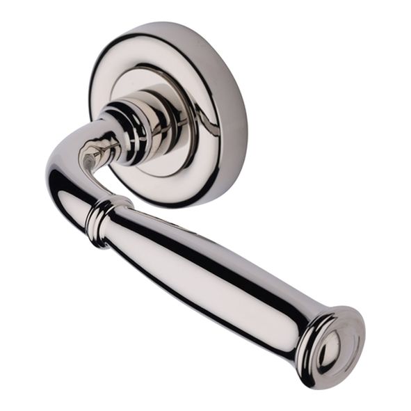 V1938-PNF  Polished Nickel  Heritage Brass Lincoln Lever Furniture on Round Rose