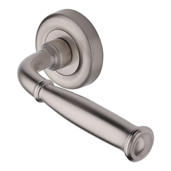 V1938-SN  Satin Nickel  Heritage Brass Lincoln Lever Furniture on Round Rose