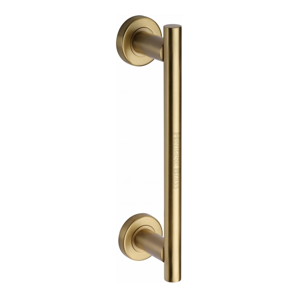 V2057-SB  278mm  Satin Brass  Heritage Brass Pedestal Pull Handle On Concealed Fixing Roses