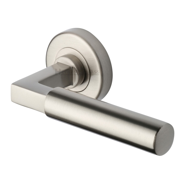 V2259-SN • Satin Nickel • Heritage Brass Bauhaus Levers On Plain Round Roses