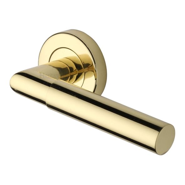 V2270-PB  Polished Brass  Heritage Brass Bauhaus Mitre Lever Furniture on Round Rose