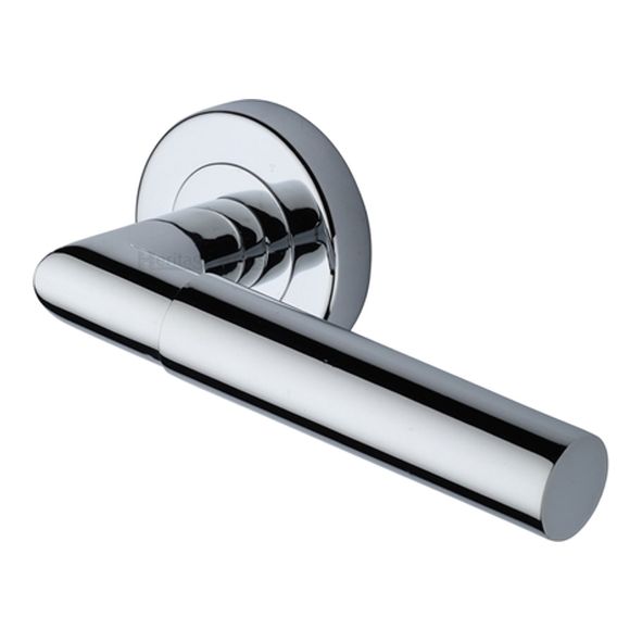 V2270-PC • Polished Chrome • Heritage Brass Bauhaus Mitre Lever Furniture on Round Rose