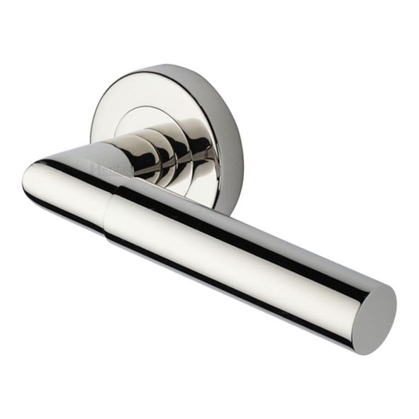 V2270-PNF • Polished Nickel • Heritage Brass Bauhaus Mitre Lever Furniture on Round Rose