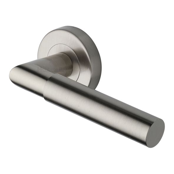 V2270-SN  Satin Nickel  Heritage Brass Bauhaus Mitre Lever Furniture on Round Rose