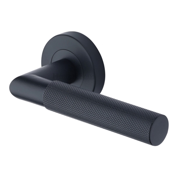 V2272-BKMT  Matt Black  Heritage Brass Bauhaus Mitre Knurled Lever Furniture on Round Rose