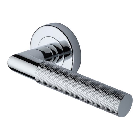 V2272-PC  Polished Chrome  Heritage Brass Bauhaus Mitre Knurled Lever Furniture on Round Rose