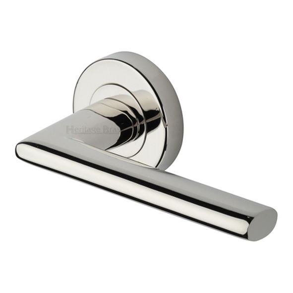 V2355-PNF • Polished Nickel • Heritage Brass Admiralty Lever Furniture on Round Rose