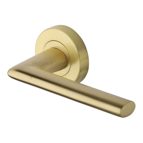 V2355-SB  Satin Brass  Heritage Brass Admiralty Lever Furniture on Round Rose