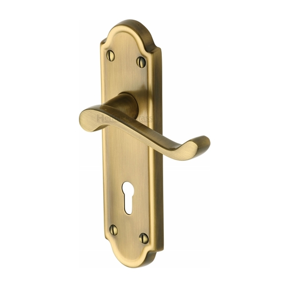 V300-AT • Standard Lock [57mm] • Antique Brass • Heritage Brass Meridian Levers On Backplates