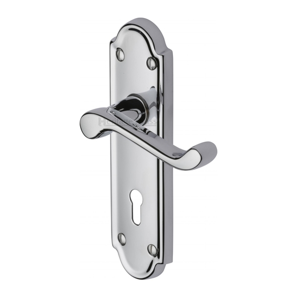 V300-PC  Standard Lock [57mm]  Polished Chrome  Heritage Brass Meridian Levers On Backplates