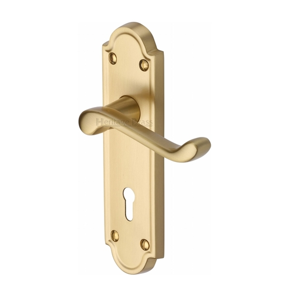V300-SB  Standard Lock [57mm]  Satin Brass  Heritage Brass Meridian Levers On Backplates