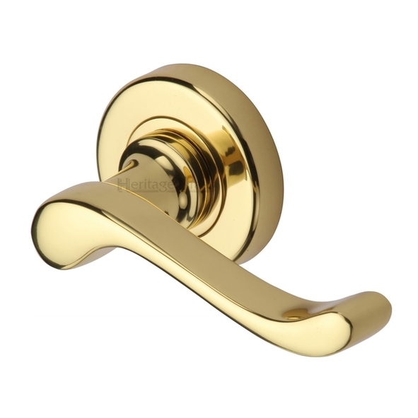 V3010-PB  Polished Brass  Heritage Brass Bedford Modern Levers On Plain Round Roses