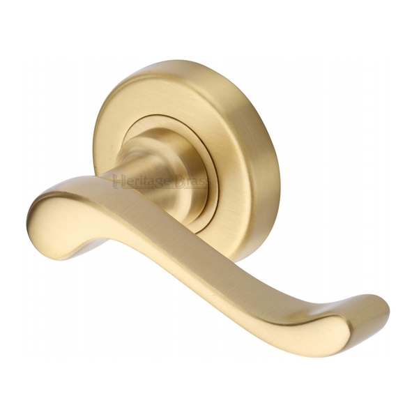 V3010-SB • Satin Brass • Heritage Brass Bedford Modern Levers On Plain Round Roses