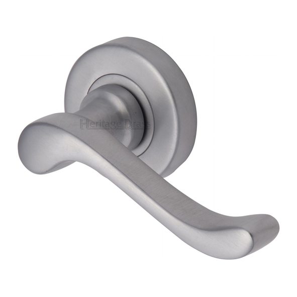 V3010-SC • Satin Chrome • Heritage Brass Bedford Modern Levers On Plain Round Roses