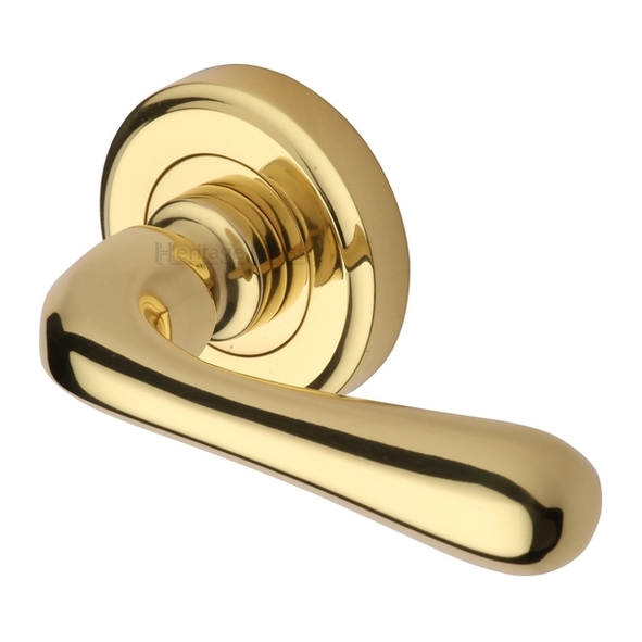 V3020-PB  Polished Brass  Heritage Brass Charlbury Levers On Edged Round Roses