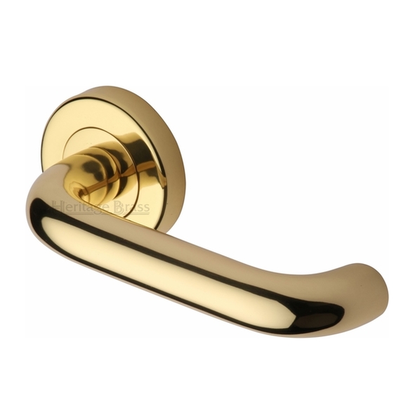 V3090-PB • Polished Brass • Heritage Brass Harmony Levers On Plain Round Roses