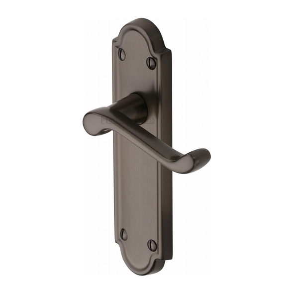 V313-MB  Long Plate Latch  Matt Bronze  Heritage Brass Meridian Levers On Backplates