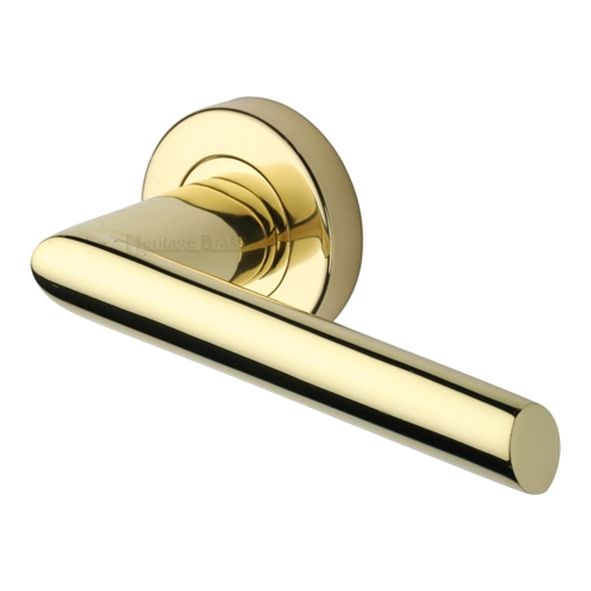 V3262-PB  Polished Brass  Heritage Brass Mercury Lever Furniture on Round Rose