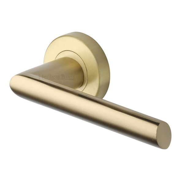 V3262-SB • Satin Brass • Heritage Brass Mercury Lever Furniture on Round Rose