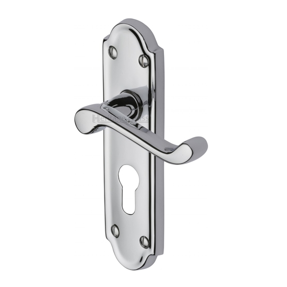 V327.48-PC  Euro Cylinder [47.5mm]  Polished Chrome  Heritage Brass Meridian Levers On Backplates