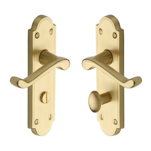 V330-SB • Bathroom [57mm] • Satin Brass • Heritage Brass Meridian Levers On Backplates