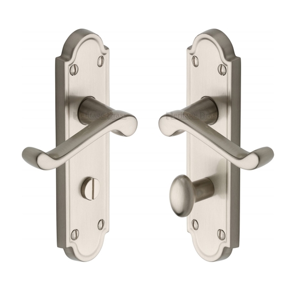 V330-SN • Bathroom [57mm] • Satin Nickel • Heritage Brass Meridian Levers On Backplates