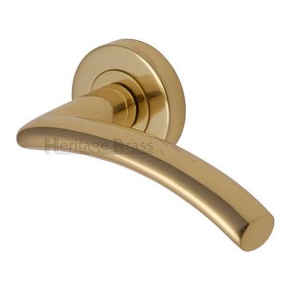 V3490-PB • Polished Brass • Heritage Brass Centaur Levers On Plain Round Roses