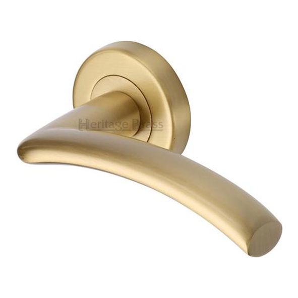 V3490-SB • Satin Brass • Heritage Brass Centaur Levers On Plain Round Roses