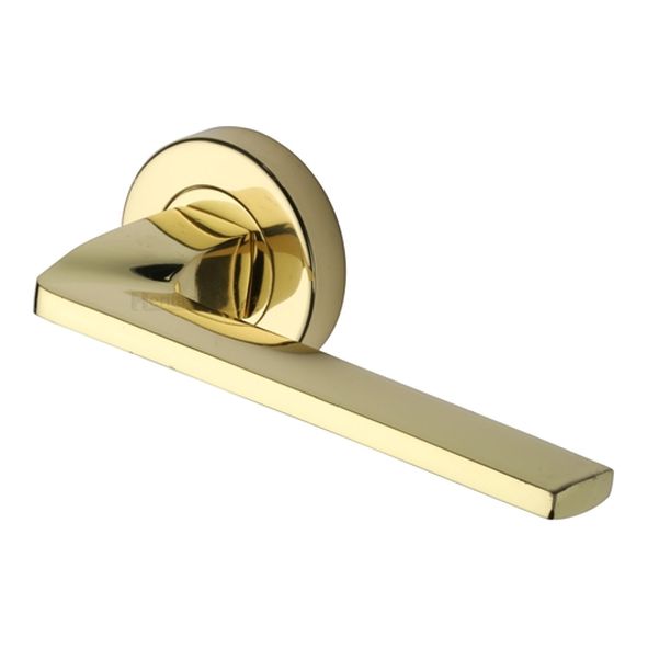 V3790-PB  Polished Brass  Heritage Brass Metro Angled Lever Furniture on Round Rose