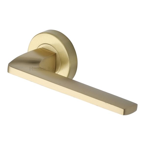 V3790-SB • Satin Brass • Heritage Brass Metro Angled Lever Furniture on Round Rose