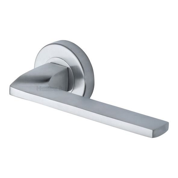 V3790-SC • Satin Chrome • Heritage Brass Metro Angled Lever Furniture on Round Rose