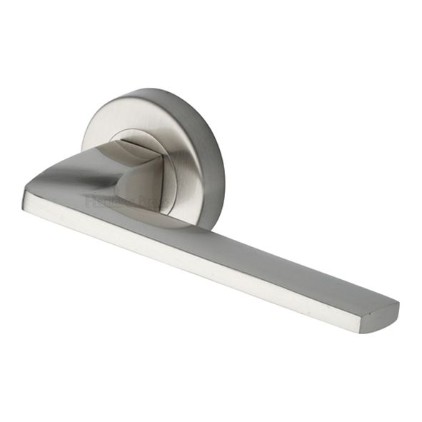 V3790-SN • Satin Nickel • Heritage Brass Metro Angled Lever Furniture on Round Rose