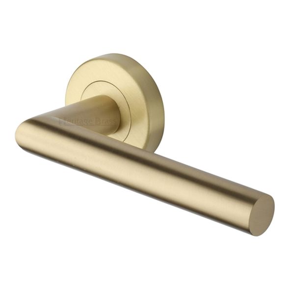 V3840-SB  Satin Brass  Heritage Brass Athena Lever Furniture on Round Rose