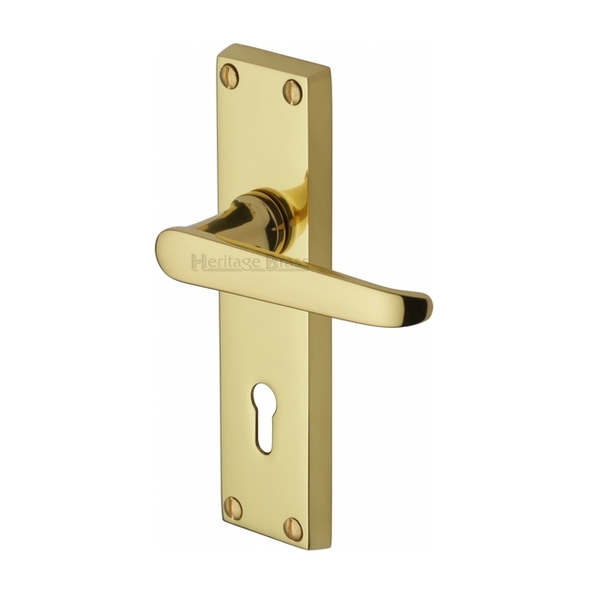 V3900-PB  Standard Lock [57mm]  Polished Brass  Heritage Brass Victoria Levers On Backplates