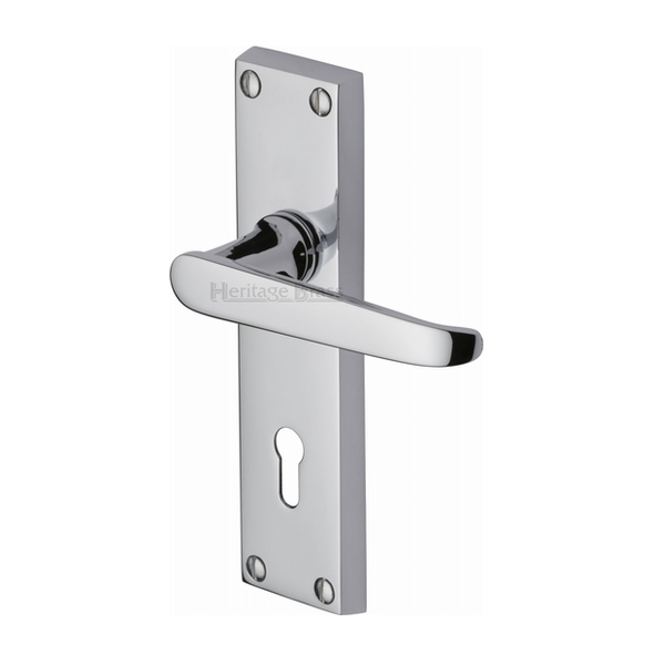 V3900-PC  Standard Lock [57mm]  Polished Chrome  Heritage Brass Victoria Levers On Backplates