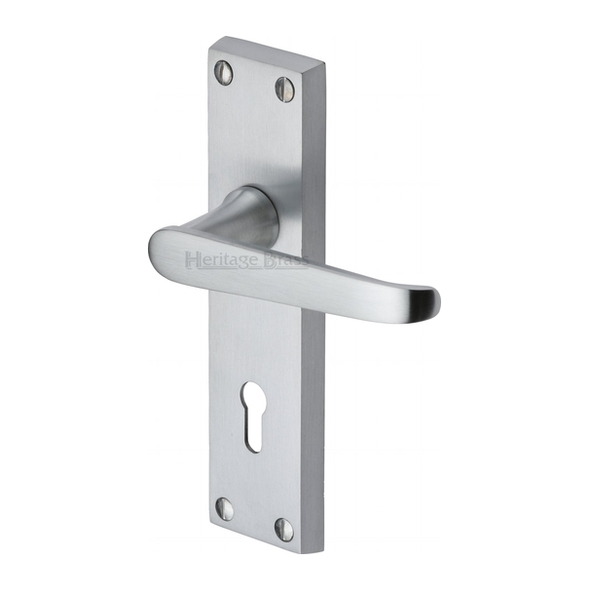 V3900-SC  Standard Lock [57mm]  Satin Chrome  Heritage Brass Victoria Levers On Backplates