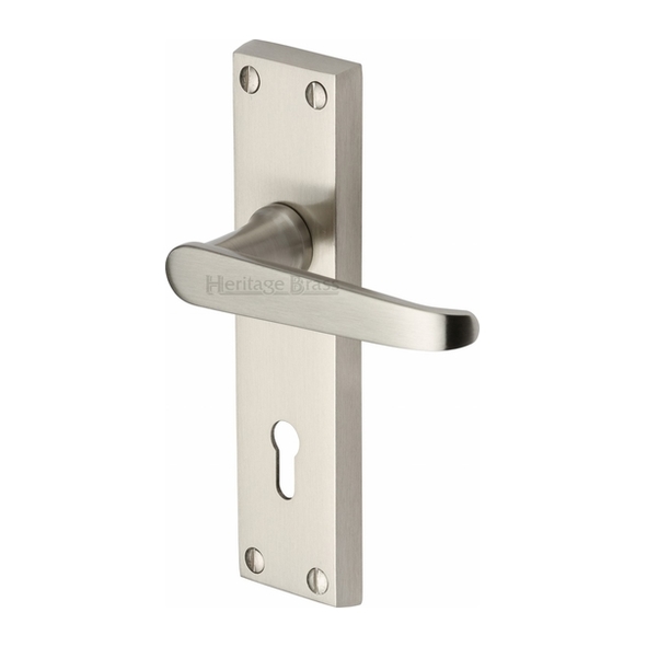 V3900-SN  Standard Lock [57mm]  Satin Nickel  Heritage Brass Victoria Levers On Backplates