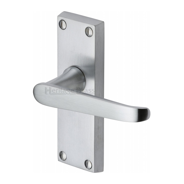 V3910-SC • Short Plate Latch • Satin Chrome • Heritage Brass Victoria Levers On Backplates