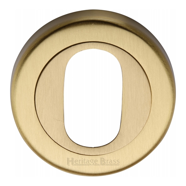 V4010-SB • Satin Brass • Heritage Brass Plain Round Oval Cylinder Escutcheon